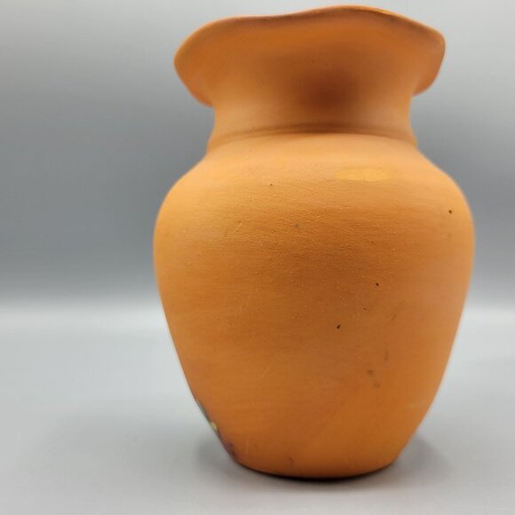 Vintage Hand Painted Terracotta Vase Scenic Design Flared Rim Signed Punta Cana - Picture 7 of 13